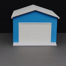 1:64 S Scale-Blue-Tall 2 Car Garage w/Movable Door, Removable Roof