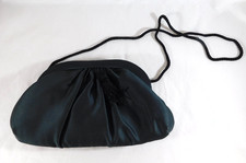 Vintage Black Satin Evening Bag W/ Cord Strap