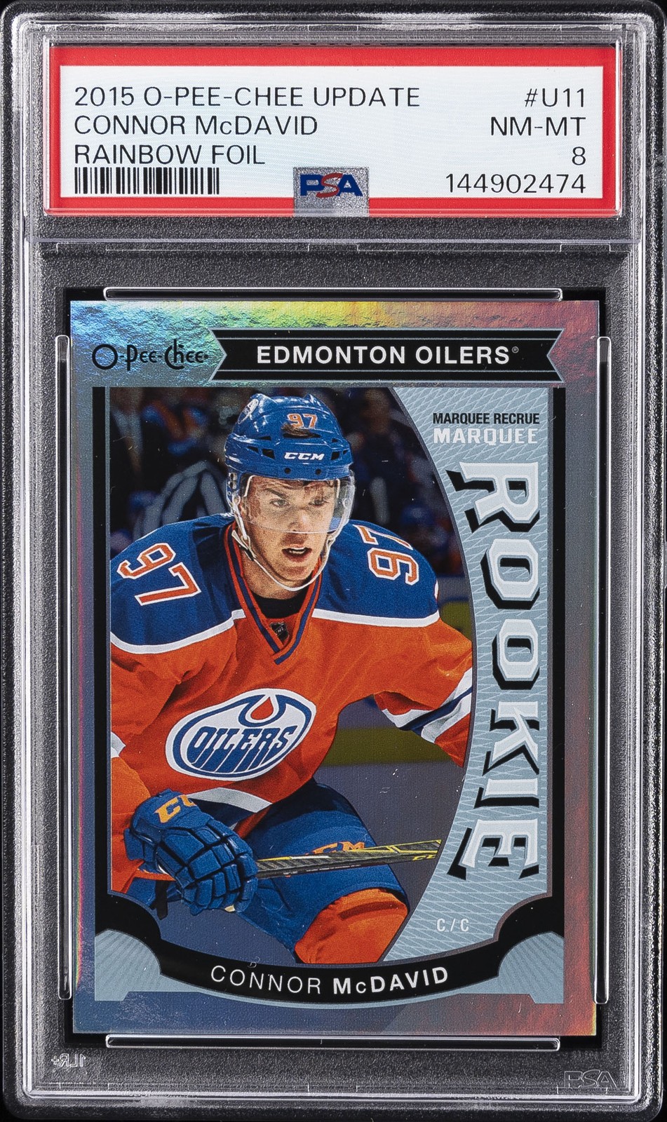2015 O-PEE-CHEE UPDATE RAINBOW FOIL #U11 CONNOR MCDAVID PSA 8
