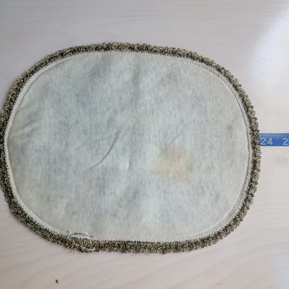 Vintage 1:12 Scale Miniature Dollhouse Victorian Blue White Gold Accent Oval Rug - Image 3 of 3