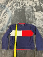 Kids Tommy Hilfiger Flag Sweater Size 6-7 Blue Cotton Knit Crewneck 157