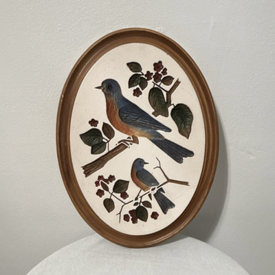 Modular Art Co. Oval Bird Plaster Plaque 3D Painted Nature Wall Hanging