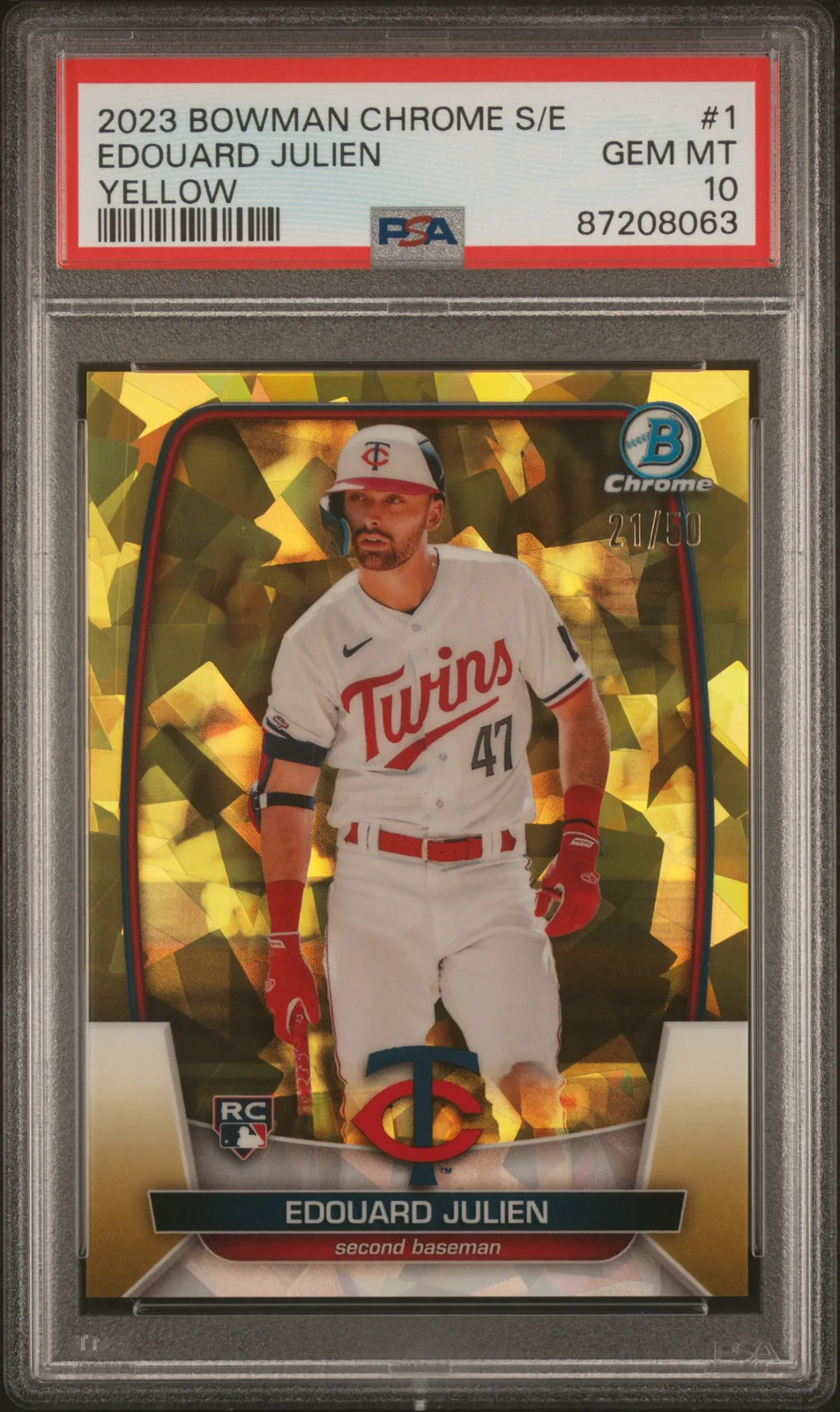 Edouard Julien 2023 Bowman Chrome Sapphire Edition #1-Yellow PSA 10 21/50