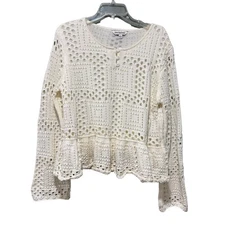 Davi & Dani Ivory Knit Peplum Top - Size L - Cottagecore, Coastal, Preppy, Boho