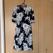 USED PRADA ALOHA SERIES FLORAL PRINT 5/8 SLEEVE KNEE-LENGTH DRESS NAVY GOOD