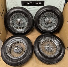 Jaguar Chrome Original Flat Hub Wire Wheels 15x5 With Spinners & Matching Tyres