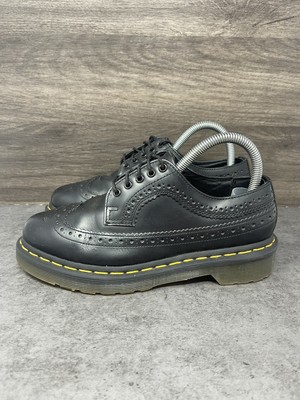 Dr Martens Shoes Womens Size 6 Black Leather 3989 Yellow Stitch Low Top