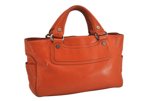 Authentic CELINE Vintage Boogie Bag Hand Bag Leather Orange 0249N