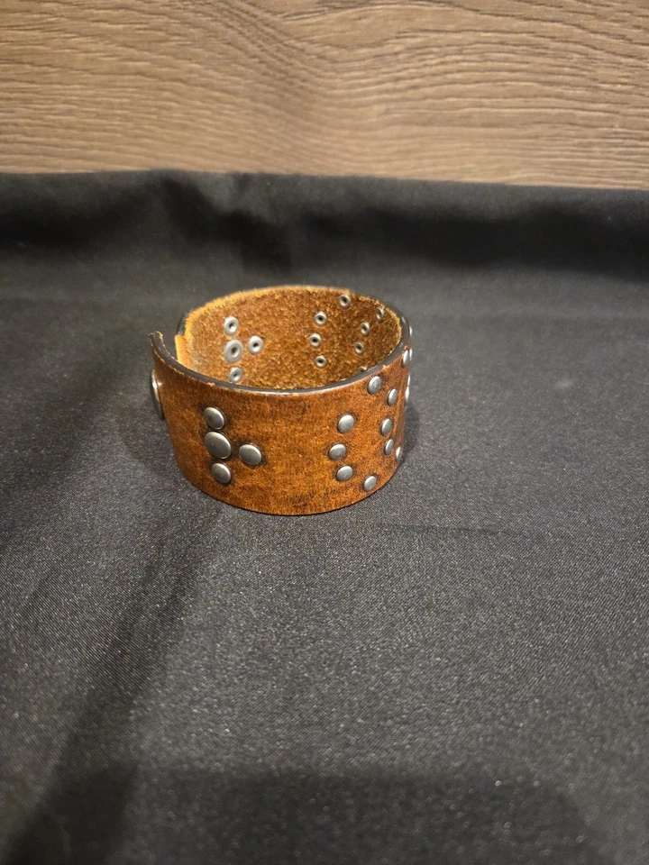 Upcycled Leather Studded Belt Cuff Bracelet - Image 4 of 4