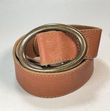 Vtg 80s GAP Belt Womens L Cowhide Leather Warm Tan Made USA Oval Brass Buckle