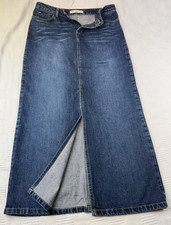 VTG Tommy Hilfiger Blue Denim Maxi Skirt L 36"W Long Column Jean Boho Western