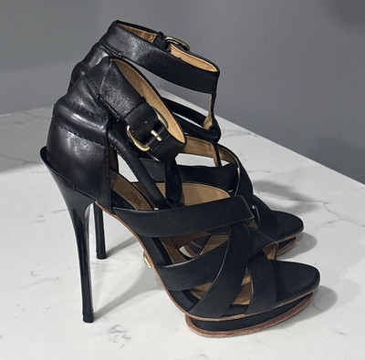 Vintage Y2K LAMB Gwen Stefani High Heels 8 Black Leather Stiletto Platform