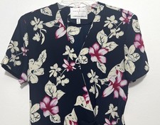 Adrianna Papell Women’s Size 8 100% Silk Navy Pink Floral Wrap Midi Dress