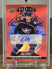 2022-23 Upper Deck Allure Kent Johnson Red Rainbow Auto RC Blue Jackets