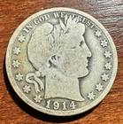 1914 S Silver Barber Half Dollar, Good, Partial Liberty LITY, Key Date