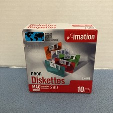NOS Imation 3.5" 1.40MB 2HD Mac Formatted Neon Diskettes - 10 Pack