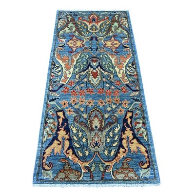 2'8''x5'8'' Marlin Blue Bijar Garus Design Hand Knotted Soft Wool Runner Rug 21503