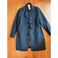DKNY Coat Womens 12 Green Wool Blend Ruffle F...