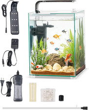 Fish Tank Aquarium, 5 Gallon Square Ultra-Clear Glass Starter Smart Tank Adjusta