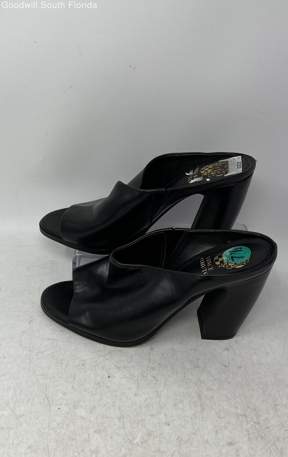 Vince Camuto Womens Brianda Black Leather Slip-On Block Mule Heels Size 7.5