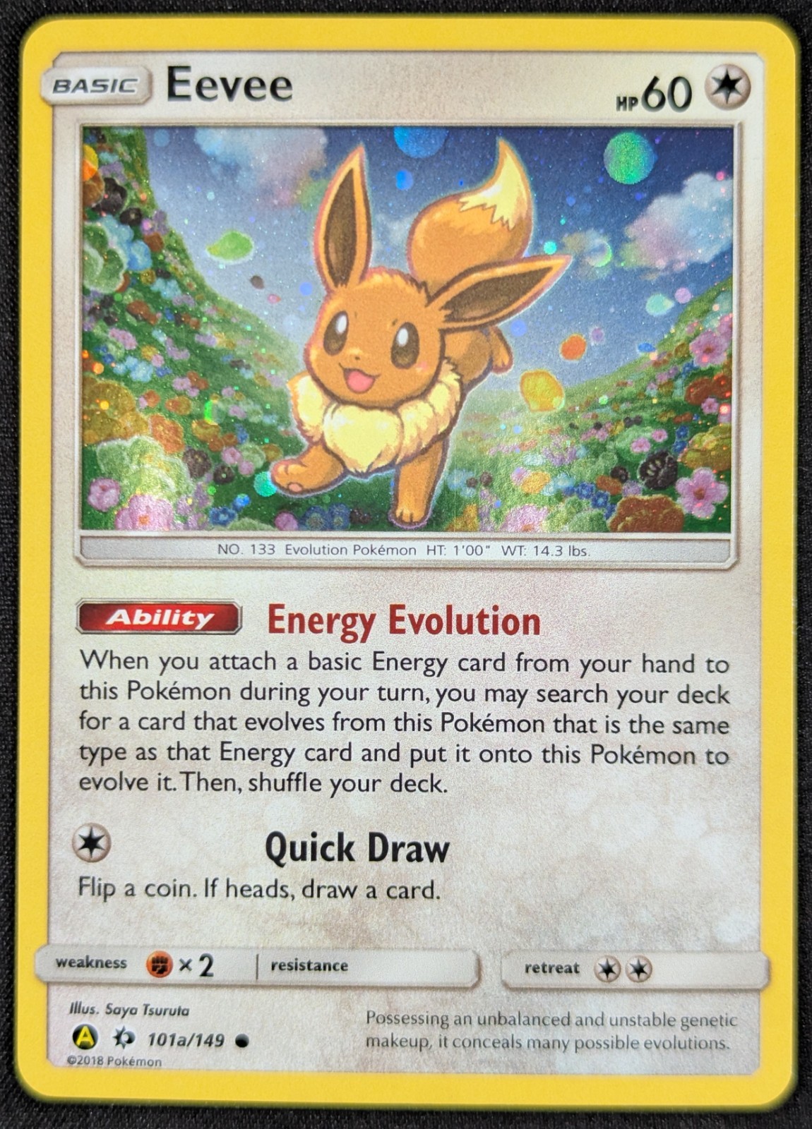 Eevee 2018 Sun & Moon Alternate Art Cosmos Holo Pokemon Card 101a/149 (NM)