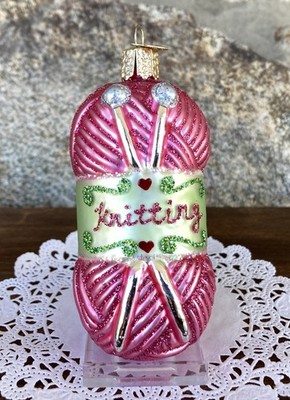 Old World Christmas Knitting Yarn Blown Glass Ornament - Pink - No Box