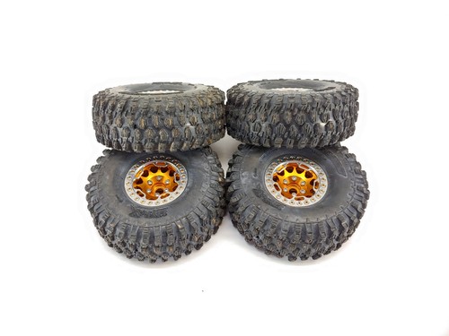 4x Brass Weighted Proline Hyrax 1.9" Crawler Tires Orange Metal Beadlock Wheels - Picture 5 of 7