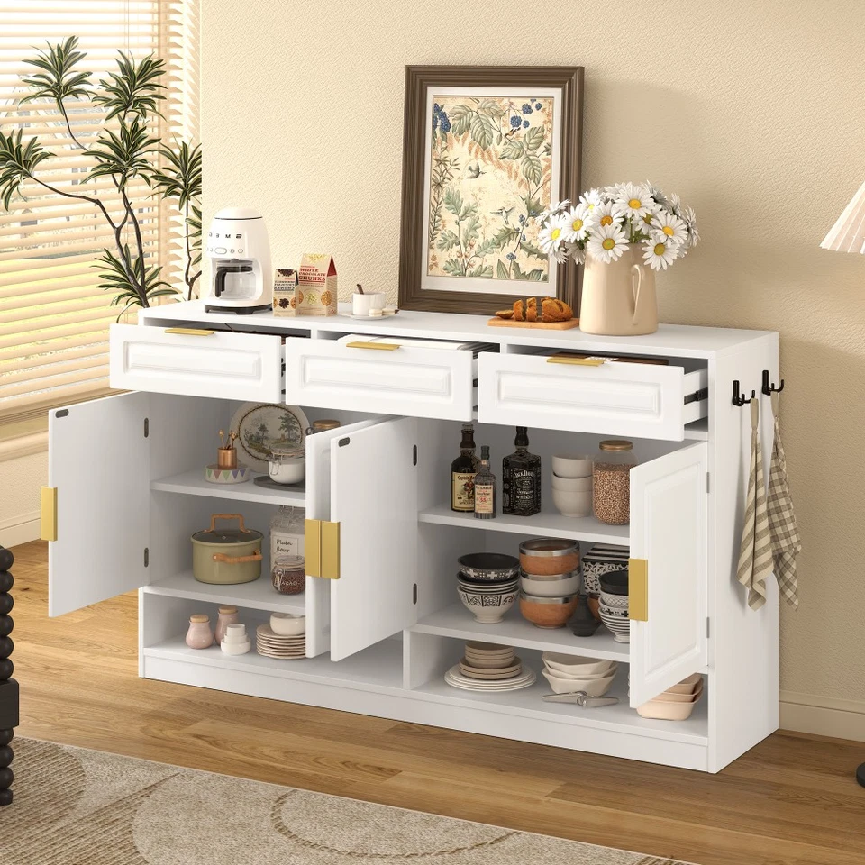 Farmhouse Sideboard 3 Drawers 4 Doors 59.1" Multi-Functional Storage Buffet - Image 2 of 4
