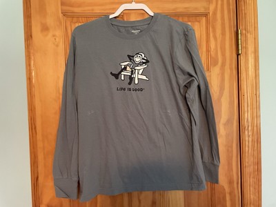 Life Is Good Men's   Jake Hanging  Out   Long Sleeve Gray Sleepwear Shirt, Sz: L