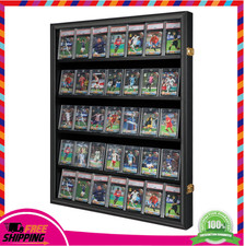 35 Graded Sports Card Display Case UV Protection Lockable Wall Cabinet Black