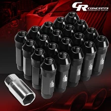 J2 M12X1.25 7075 ALUMINUM 25MM OD/70MM 20PC OPEN END LUG NUT SET W/ADAPTER BLACK