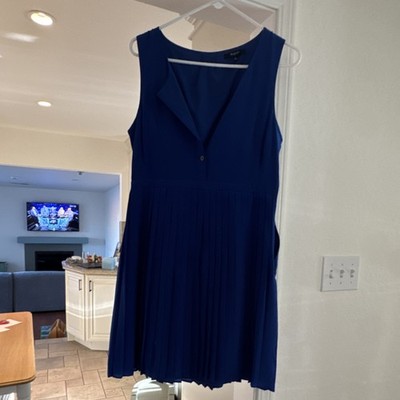 Madewell Blue V-Neck Sleeveless A-Line Knee Dress S Pleated Chiffon