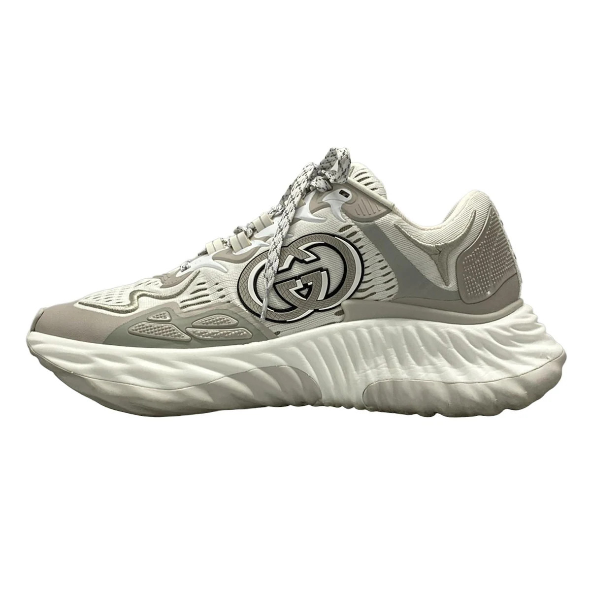 Auth GUCCI ripple 787645 FADF3 9046 White Gray Chemical Fiber