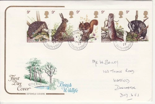 GB Stamps First Day Cover British Wildlife, squirrel, otter, hare COTSWOLD 1977