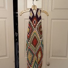 Women's Multicolor Geometric Crochet Halter Neck Sleeveless Pullover Maxi Dress