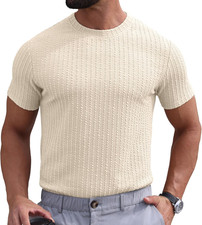 Men’S Knit T Shirt Short Sleeve Crewneck Textured Casual Summer Knitted Pullover
