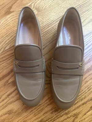 Gianvito Rossi Women's Beige Flat Penny Loafer Shoes Size 37 1/2