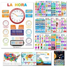 20 Spanish English Bilingual Educational Posters Water Proof Learning Chart f...