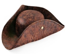 Brown Tricorn Pirate Hat for Men and Women - Vintage Faux Leather Style