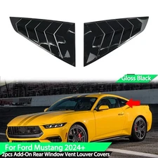 For Ford Mustang 2024+ Gloss Black Add-On Rear Side Window Louver Scoop Cover 2X