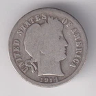 1914-P BARBER DIME 10¢ PHILADELPHIA MINT 90% SILVER COIN UNITED STATES AMERICA