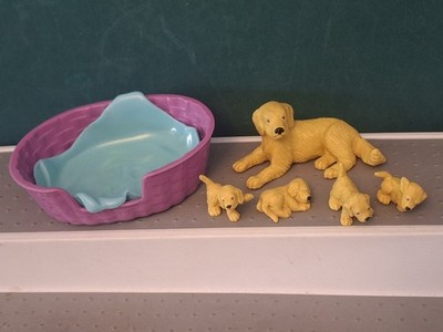 Vintage 90er PUPPY In My Pocket GOLDEN RETRIEVER FAMILY Hund Welpen Korb sehr guter Zustand