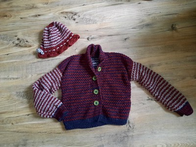 Strickjacke mit Sommer Mütze, Gr. 122/ 128, Glitzer, handmade, Strick, Oversized