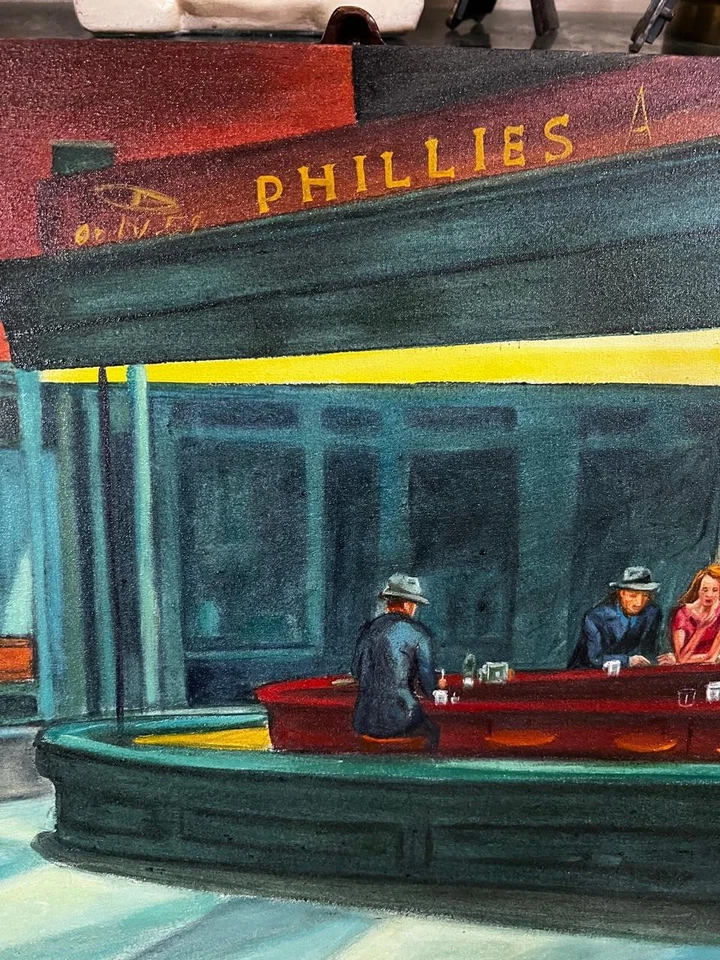 EDWARD HOPPER pintura a óleo sobre tela, vintage carimbada assinada - Imagem 3 de 4
