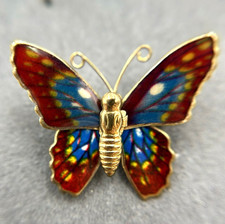 Vintage Butterfly Multicolored Hand-Painted Gold-Toned Retro Enamel Brooch Pin