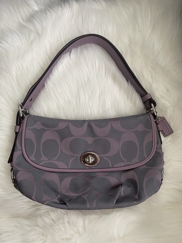 Coach Signature Lilac/Purple Shoulder Bag Turnlock Flap and Adjustable Strap