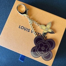 Louis Vuitton M66973 Monogram Flower Keyring Key Holder Bag Charm Gold Purple