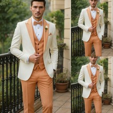 Peak Lapel 3Pcs Men's Suits Wedding Groom Party Jacket Evening Dinner Slim Coat