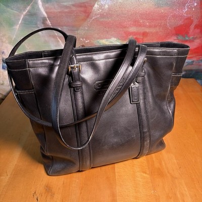 Vintage Coach 5128 Tote Bag Carryall Shoulder Bag Black Leather Turnlock Big Y2K