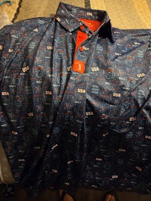 Bogey Bros  Merica Golf Polo Shirt Men s 2XL Blue Eagle Freedom USA Logo AOP